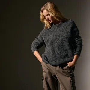 Oversized Waffle Knit Crew - Anthracite