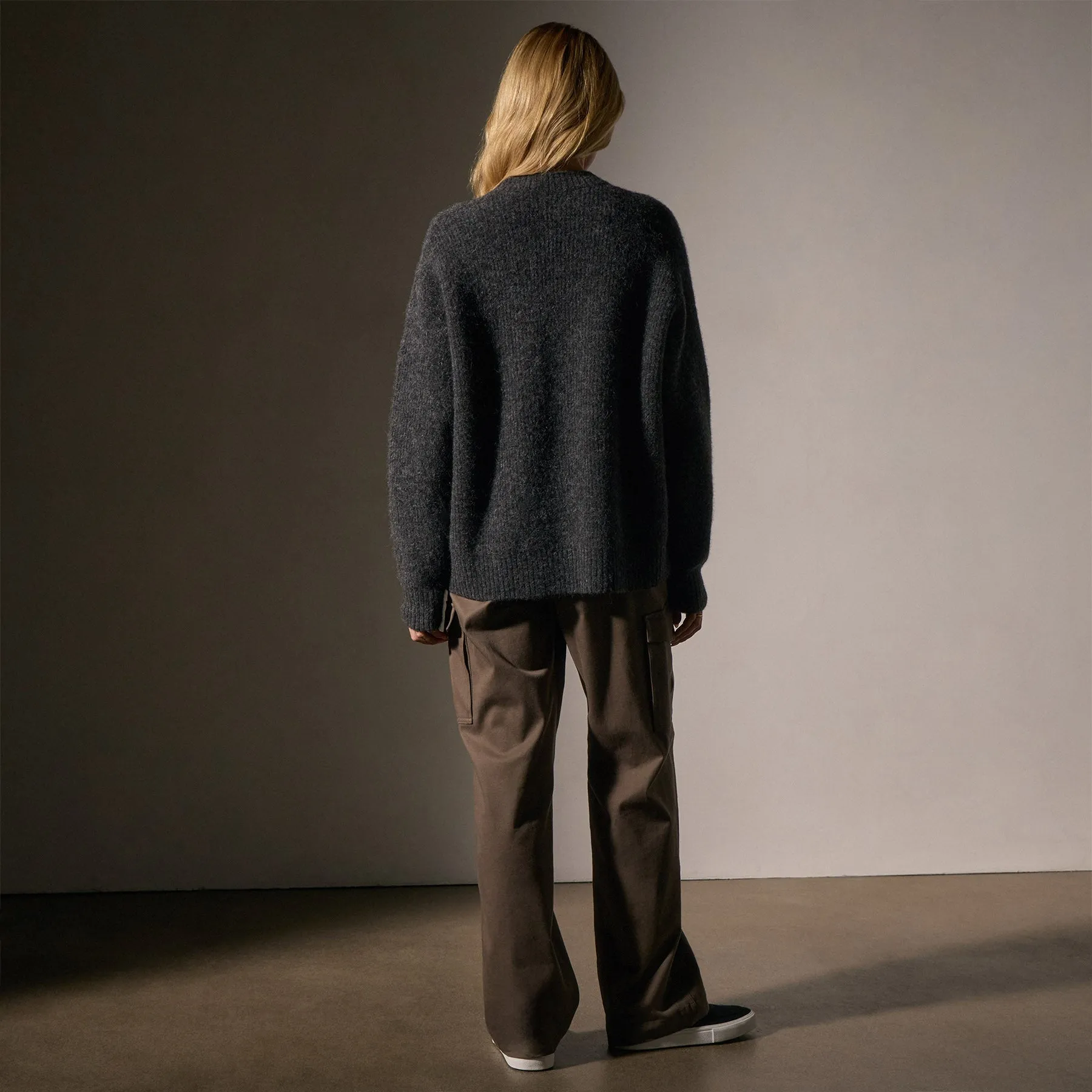 Oversized Waffle Knit Crew - Anthracite