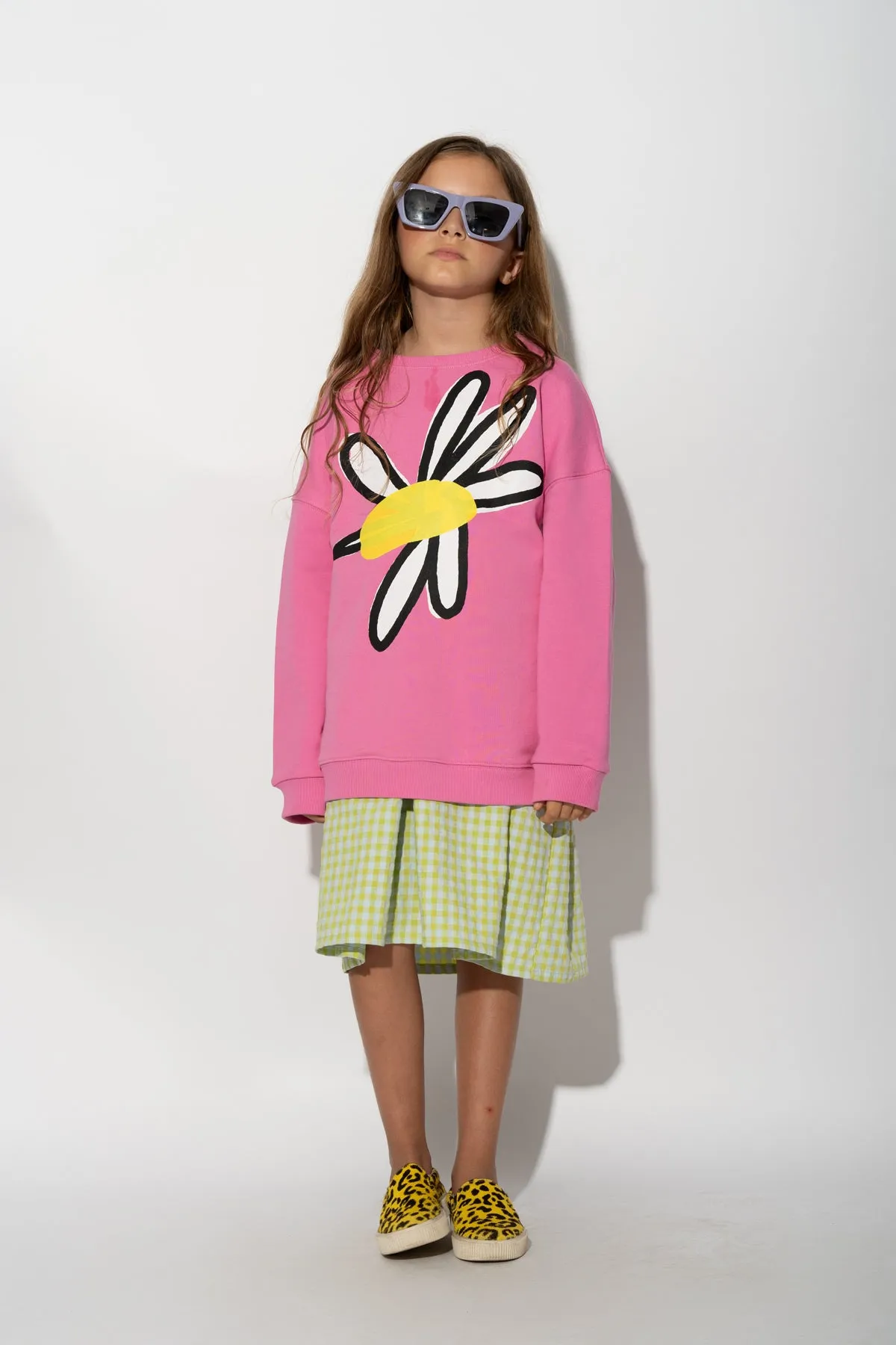 PINK DAISY PRINT SWEATSHIRT