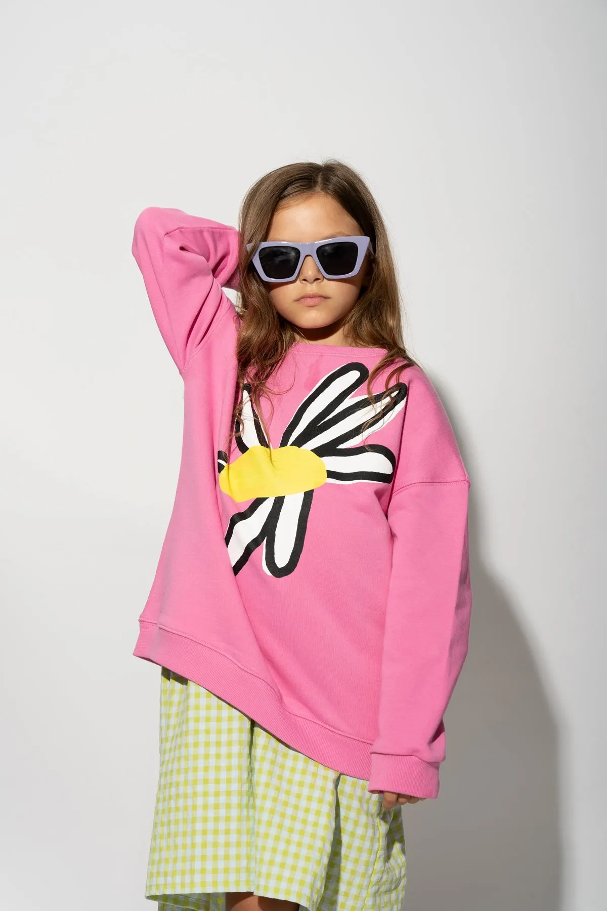 PINK DAISY PRINT SWEATSHIRT