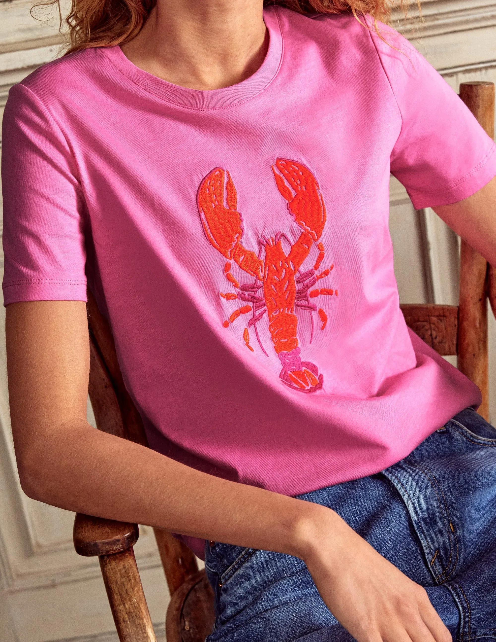 Relaxed Novelty T-Shirt-Pink Rose. Lobster