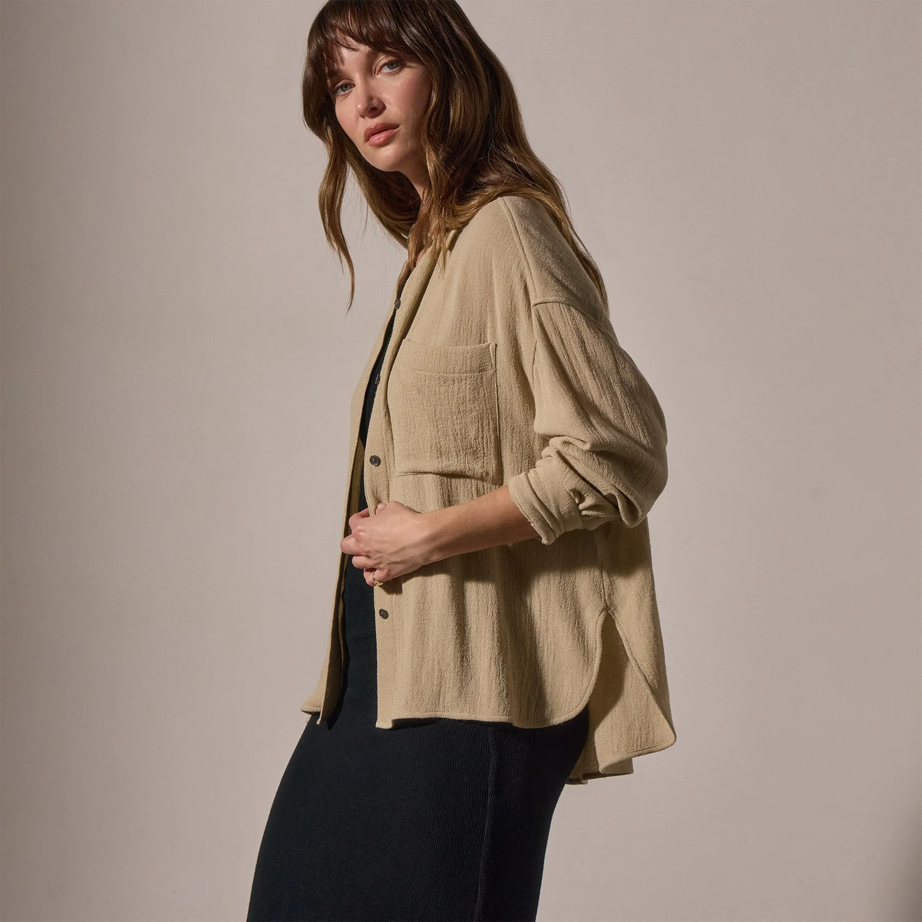 Relaxed Wool Blend Shirt - Biscuit