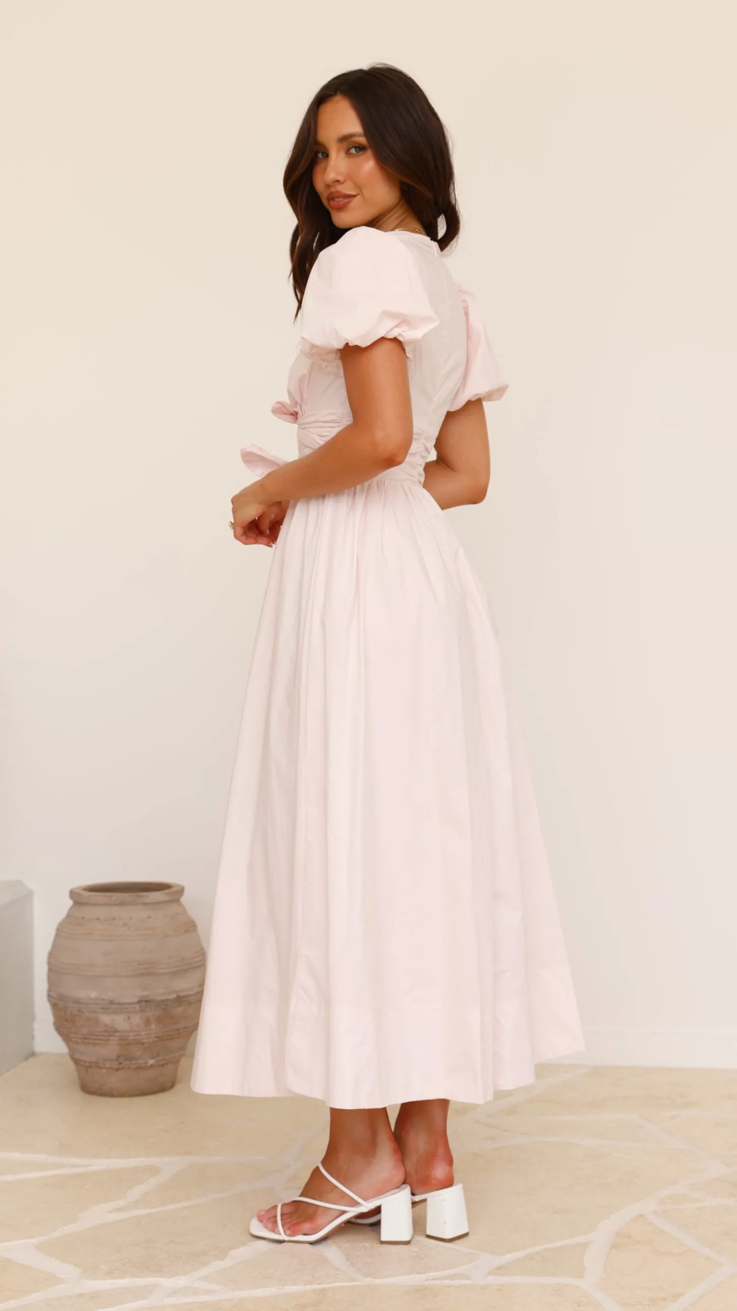 Sharni Bow Midi Dress - Soft Pink