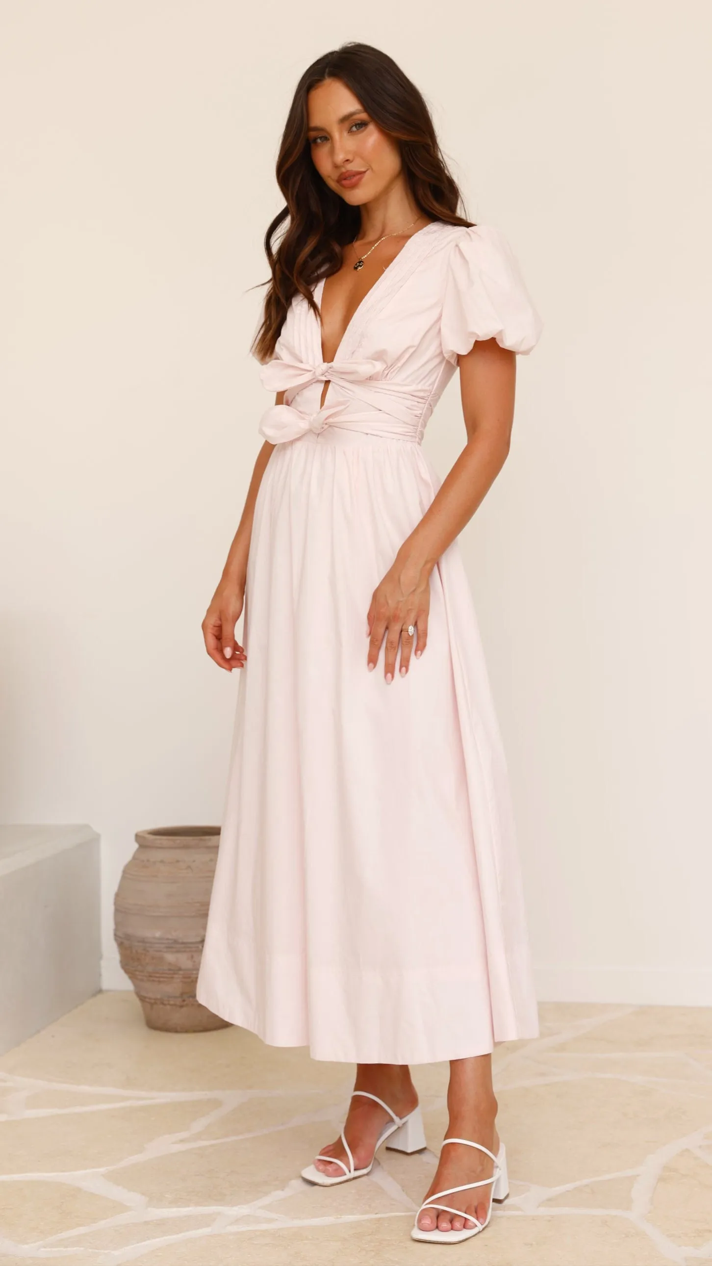 Sharni Bow Midi Dress - Soft Pink
