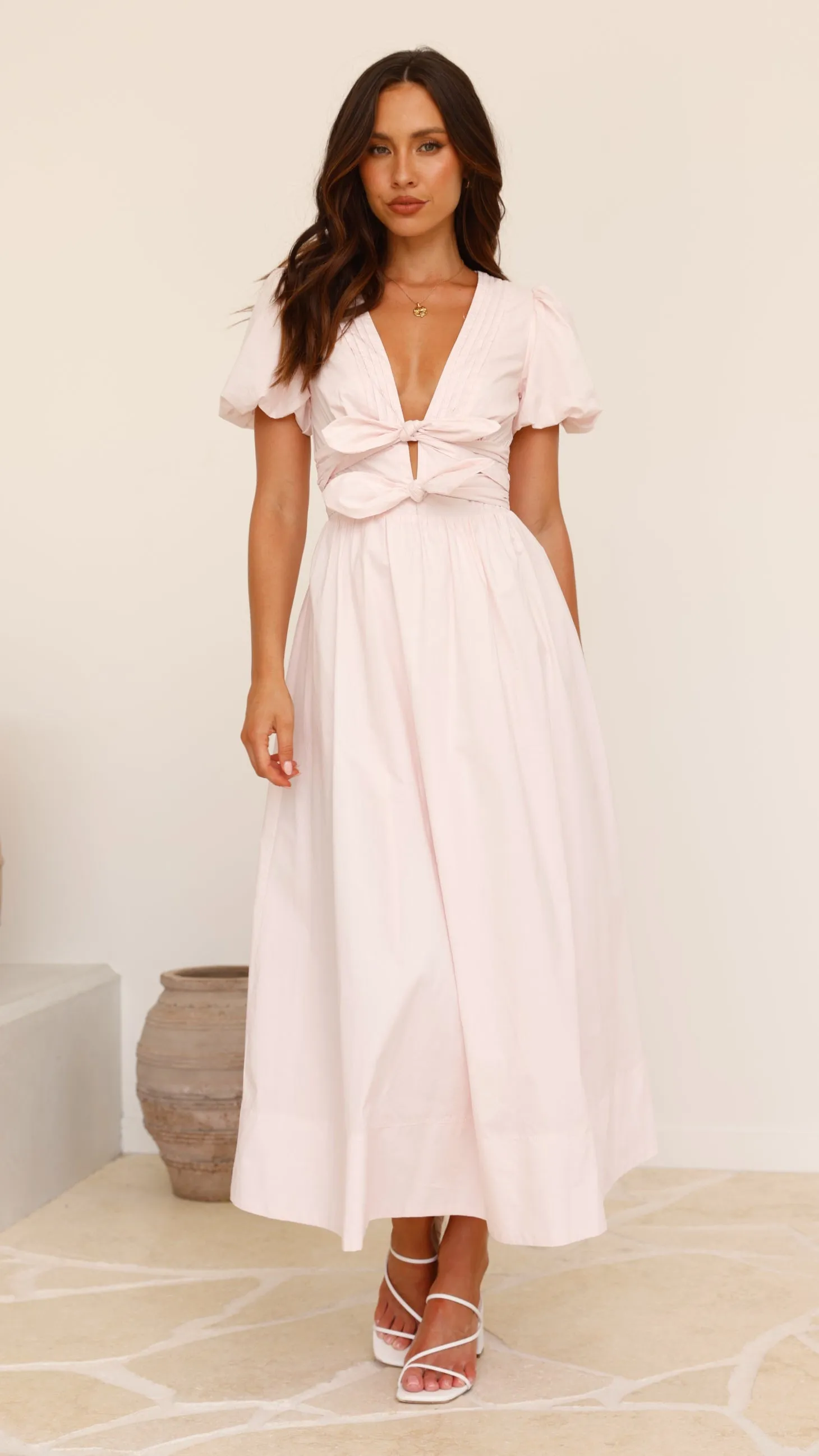 Sharni Bow Midi Dress - Soft Pink