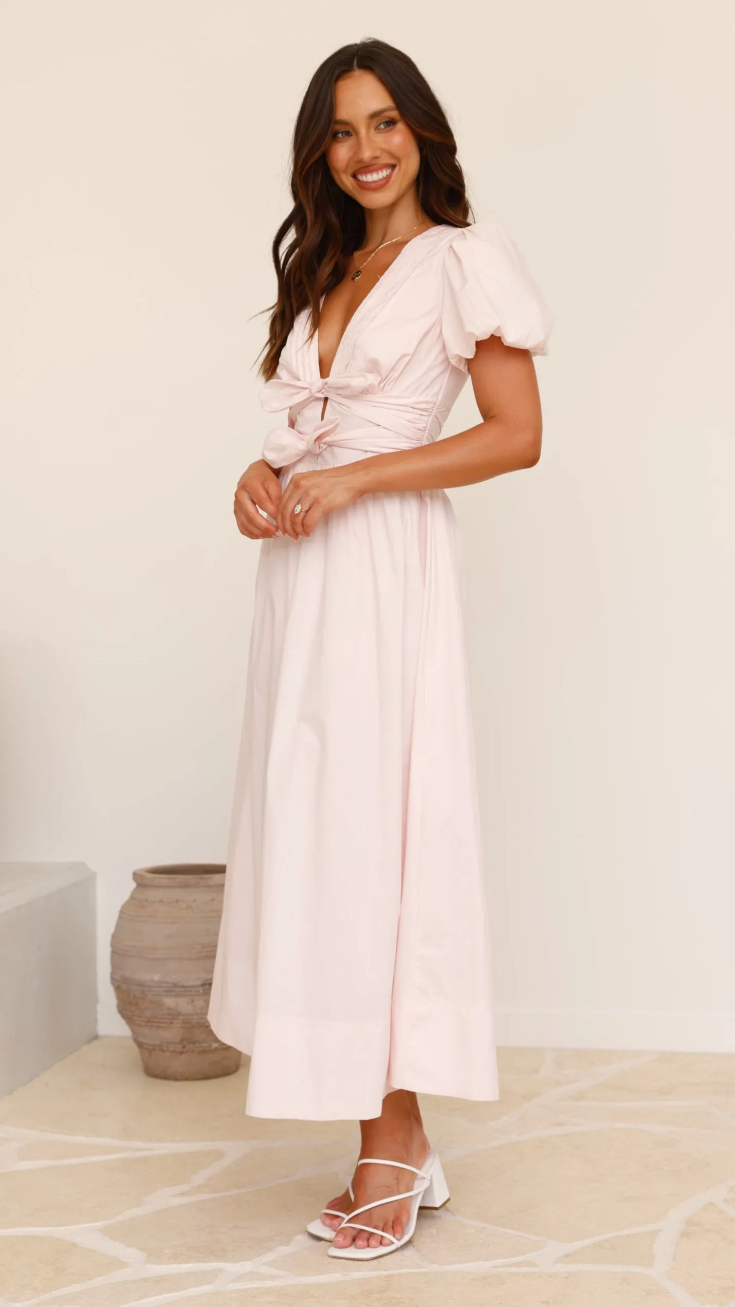 Sharni Bow Midi Dress - Soft Pink