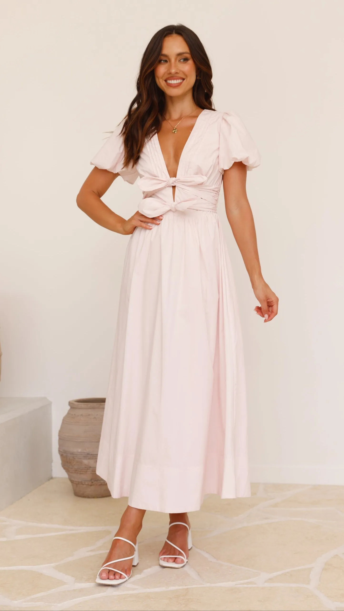 Sharni Bow Midi Dress - Soft Pink