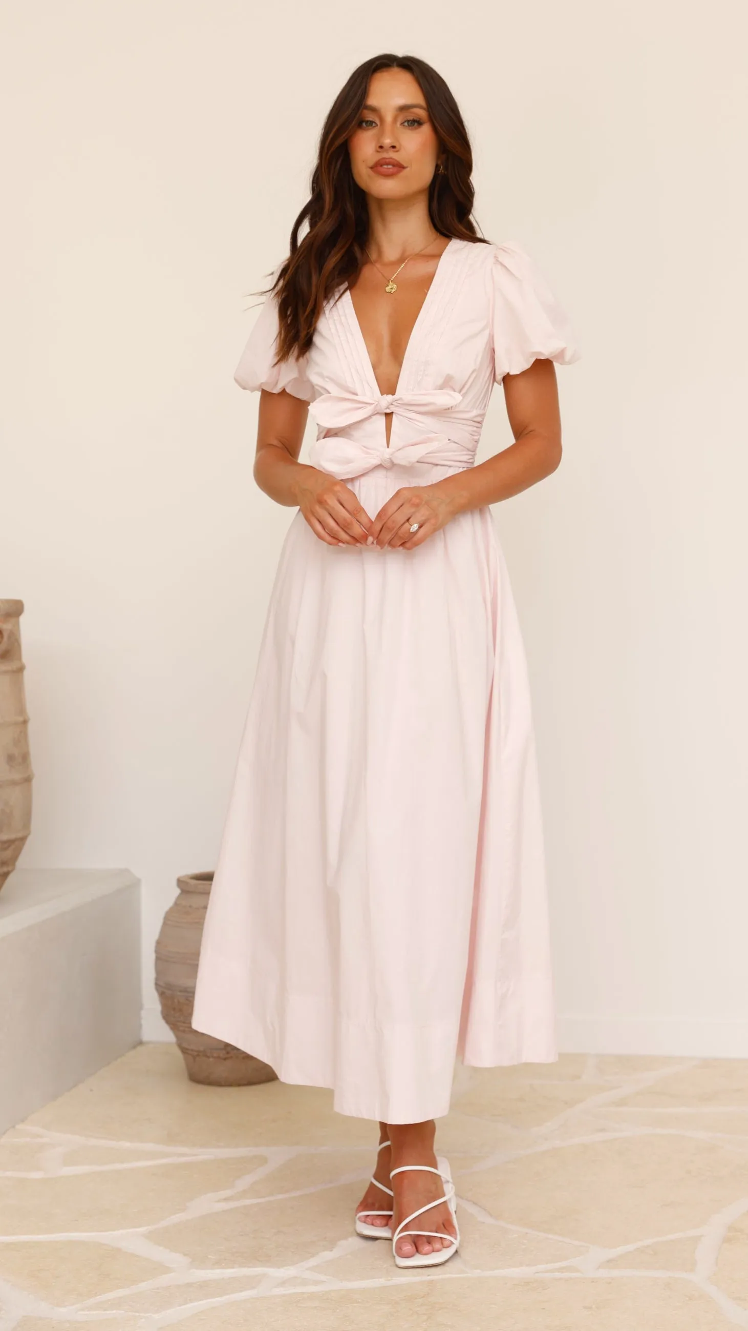 Sharni Bow Midi Dress - Soft Pink