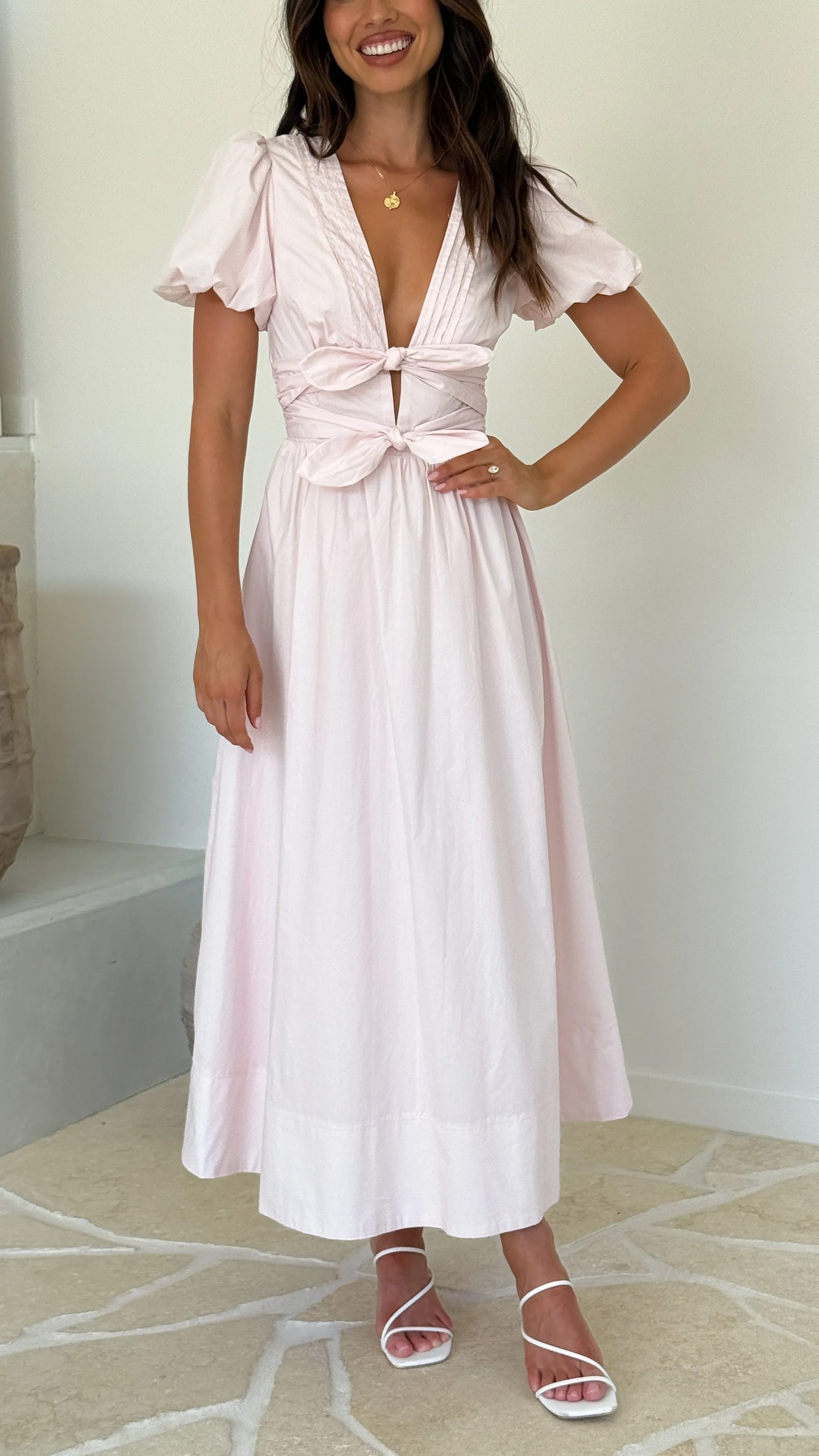 Sharni Bow Midi Dress - Soft Pink
