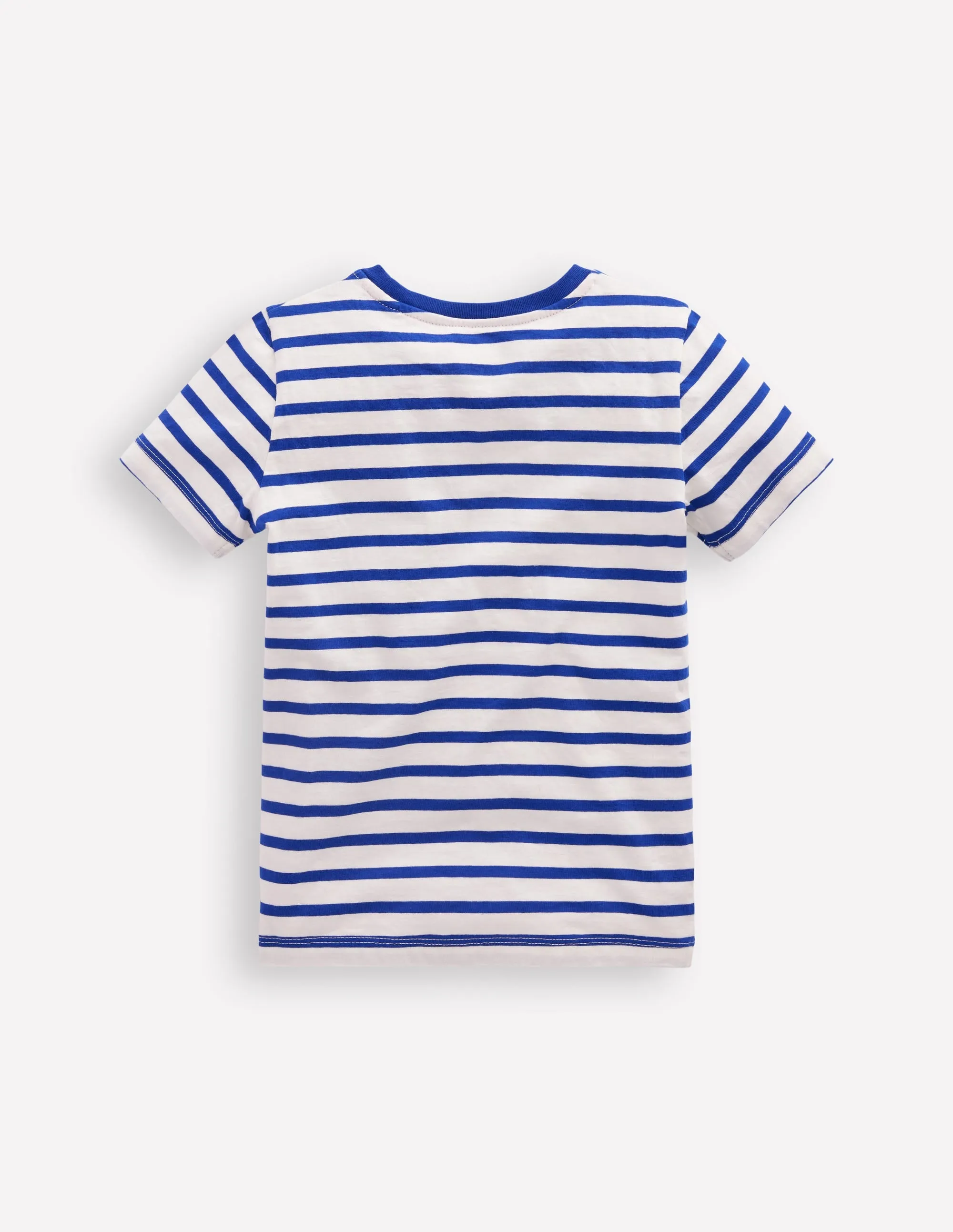 Short Sleeve Appliqué T-shirt-Bright Blue Stripe Fruit Dogs
