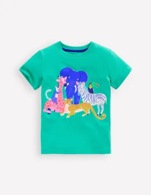 Short Sleeve Riso T-Shirt-Aquamarine Blue Jungle Animals