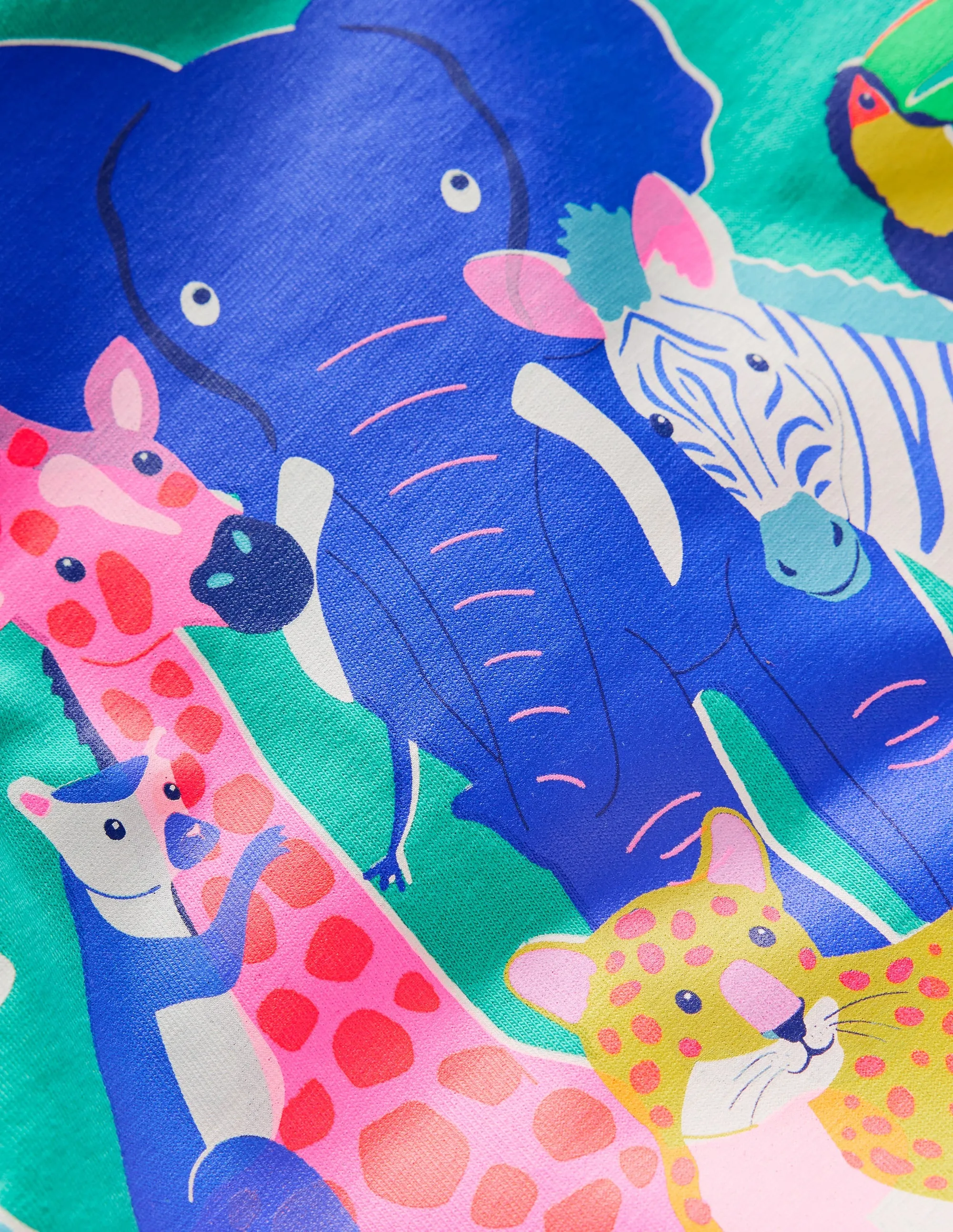 Short Sleeve Riso T-Shirt-Aquamarine Blue Jungle Animals
