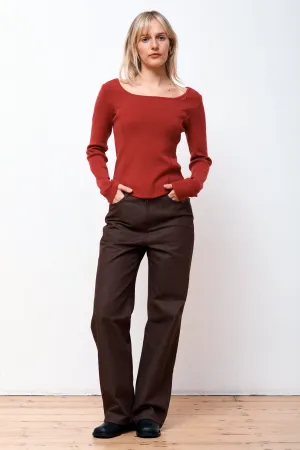 Square Neck Corset Knit Red