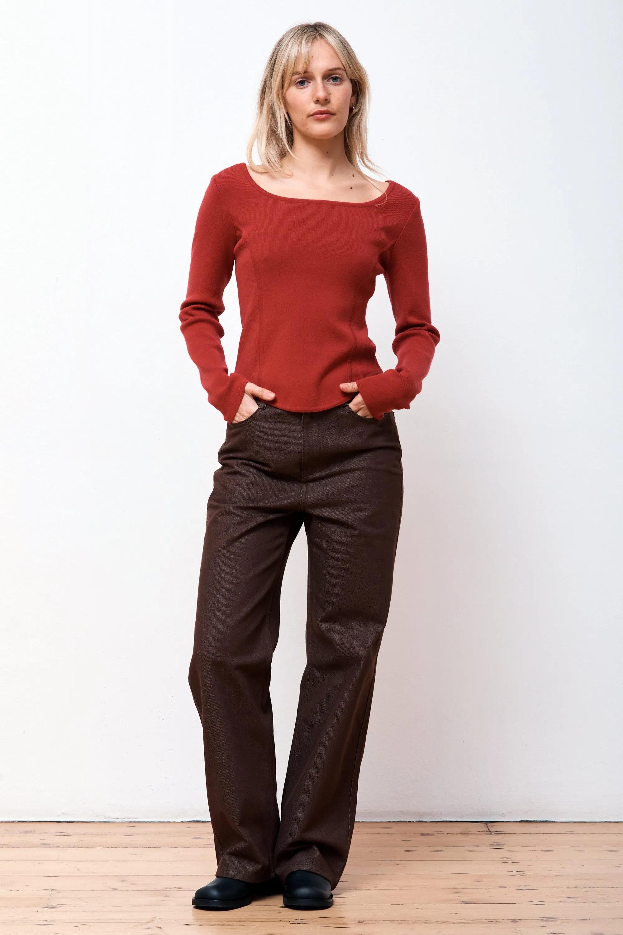 Square Neck Corset Knit Red