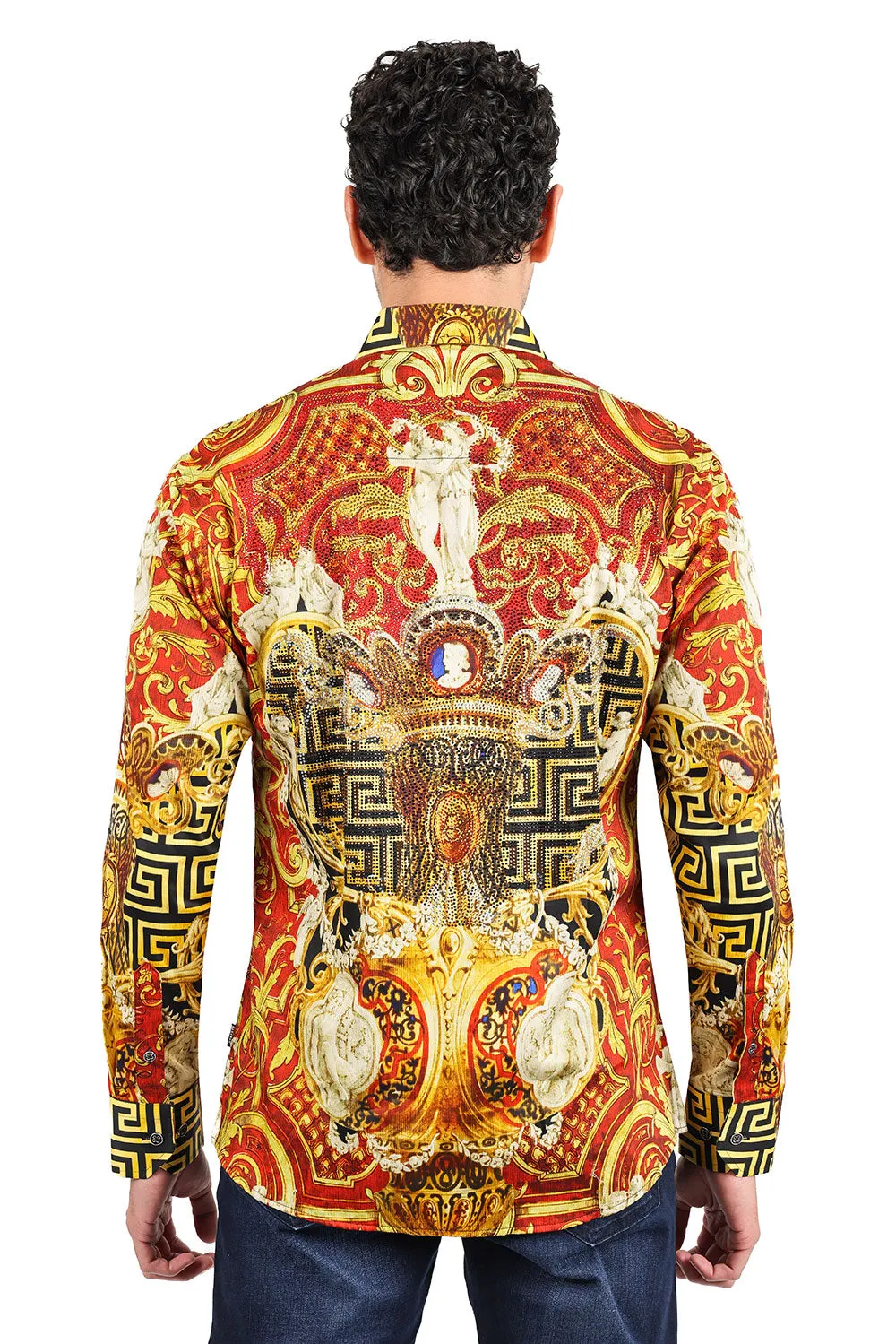 Straight Abstract Rhinestone Long Sleeve Shirt