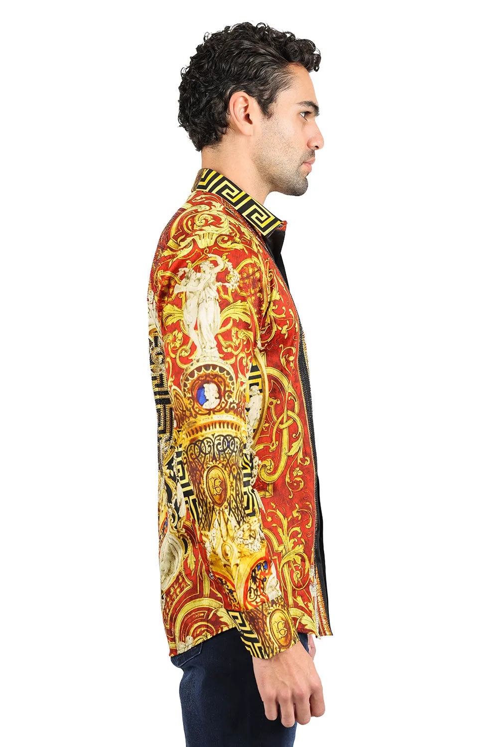 Straight Abstract Rhinestone Long Sleeve Shirt