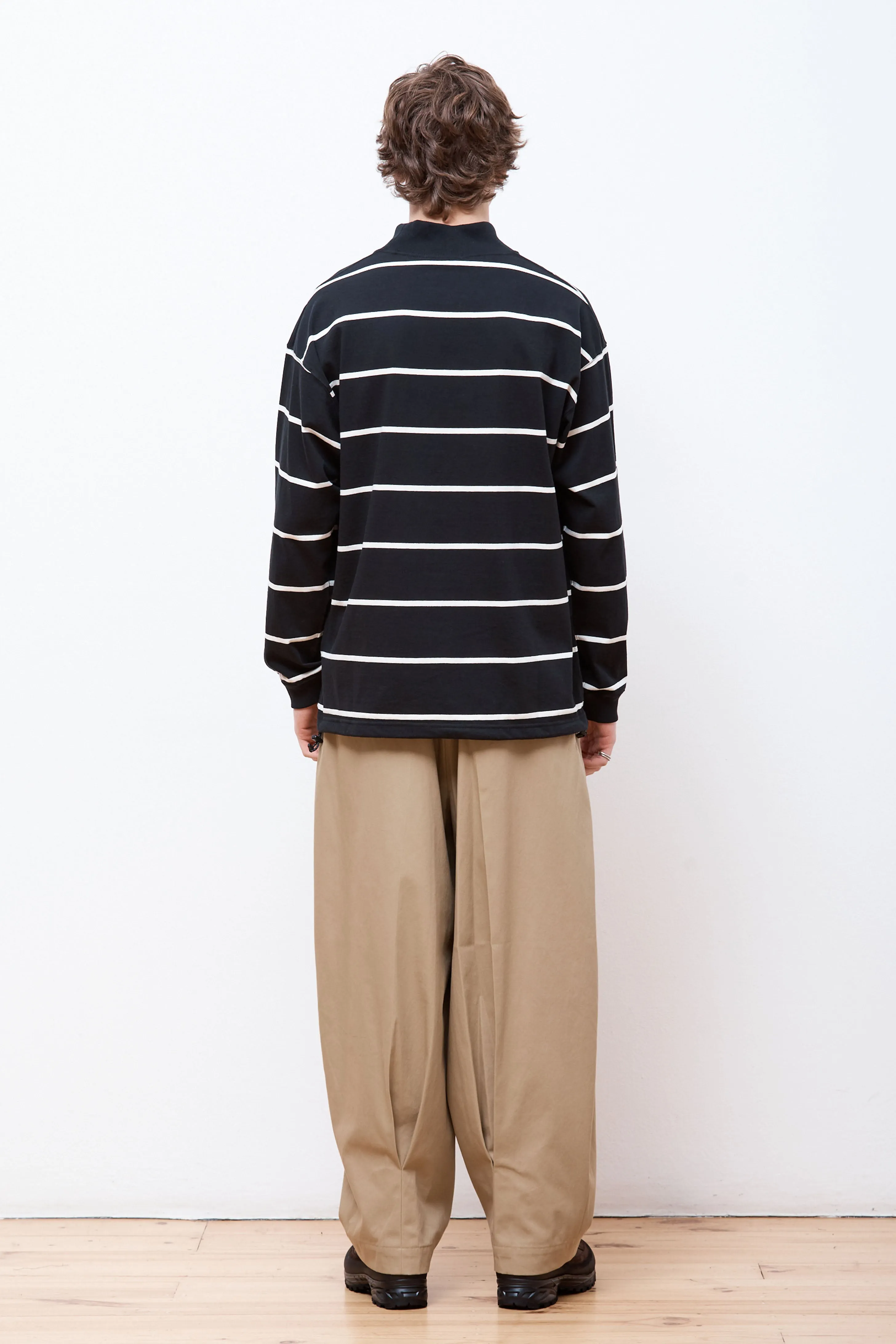 Striped Drawstring Mockneck Black/Off-White