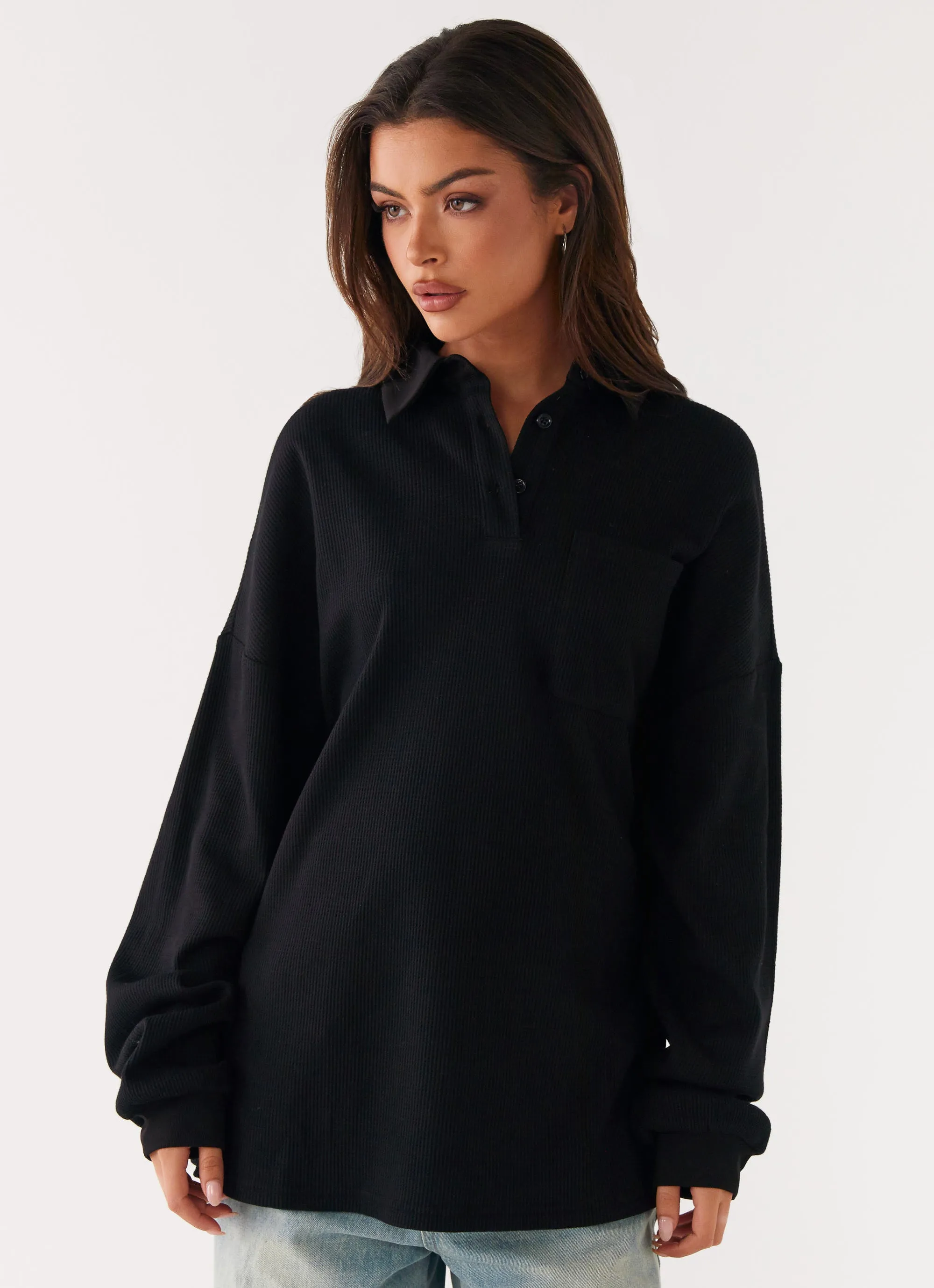 Torrie Oversized Polo Top - Black