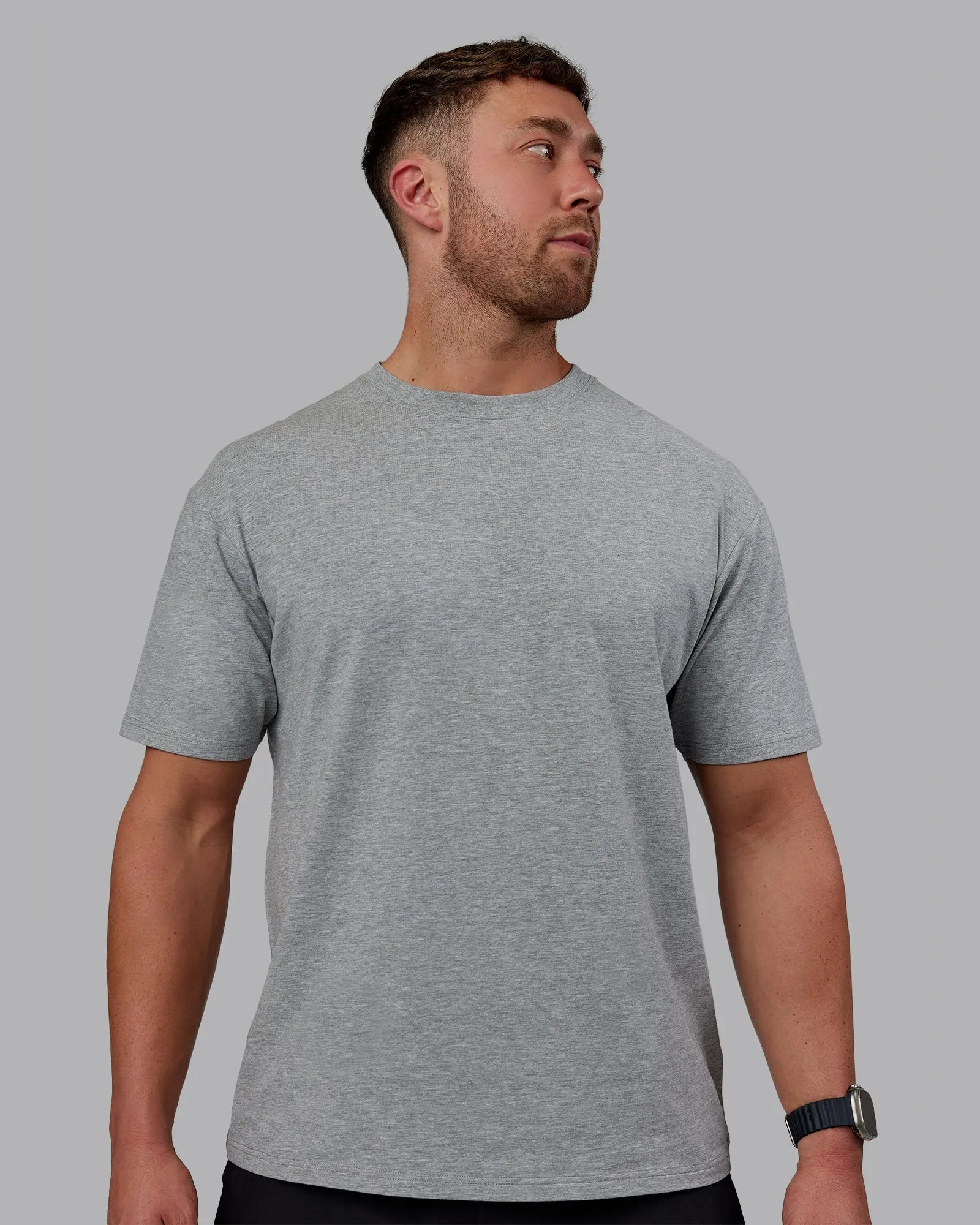 Unisex Love The Run FLXCotton Tee Oversize - Lt Grey Marl-Black