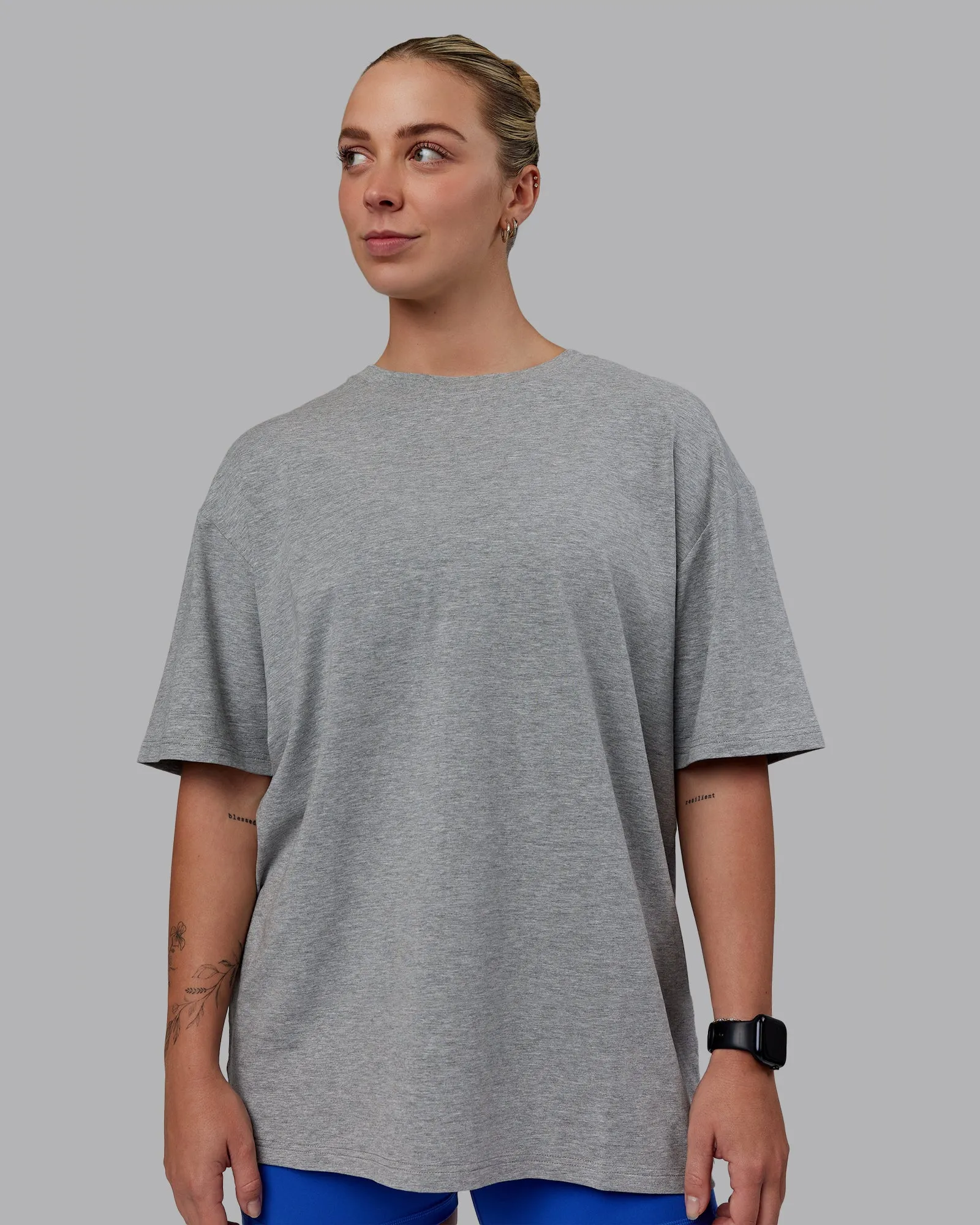 Unisex Love The Run FLXCotton Tee Oversize - Lt Grey Marl-Black