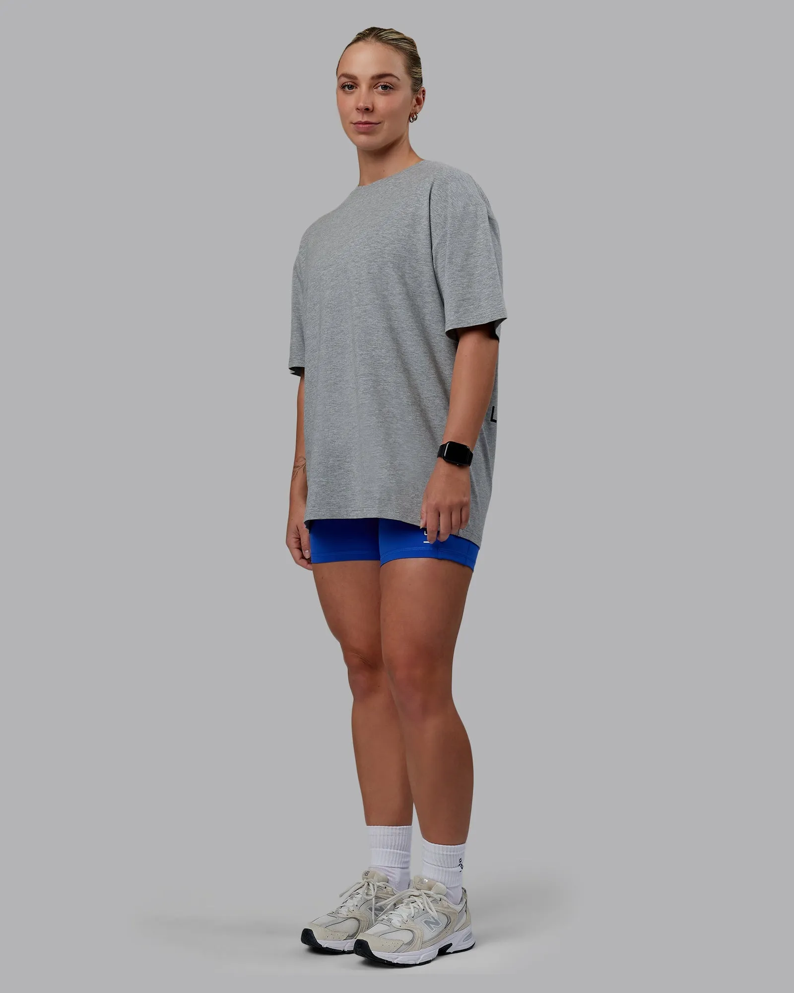 Unisex Love The Run FLXCotton Tee Oversize - Lt Grey Marl-Black
