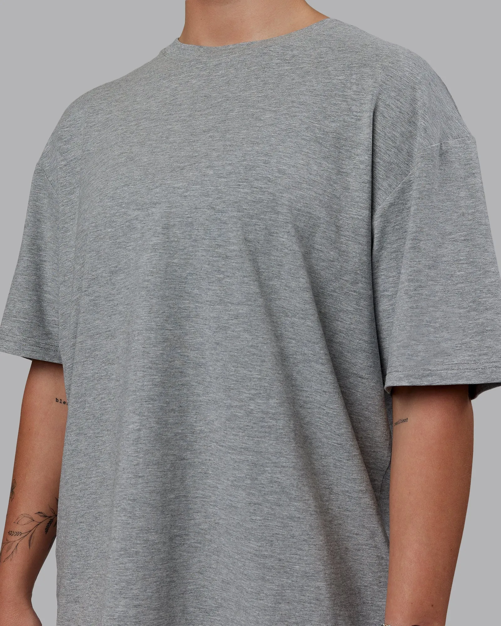 Unisex Love The Run FLXCotton Tee Oversize - Lt Grey Marl-Black