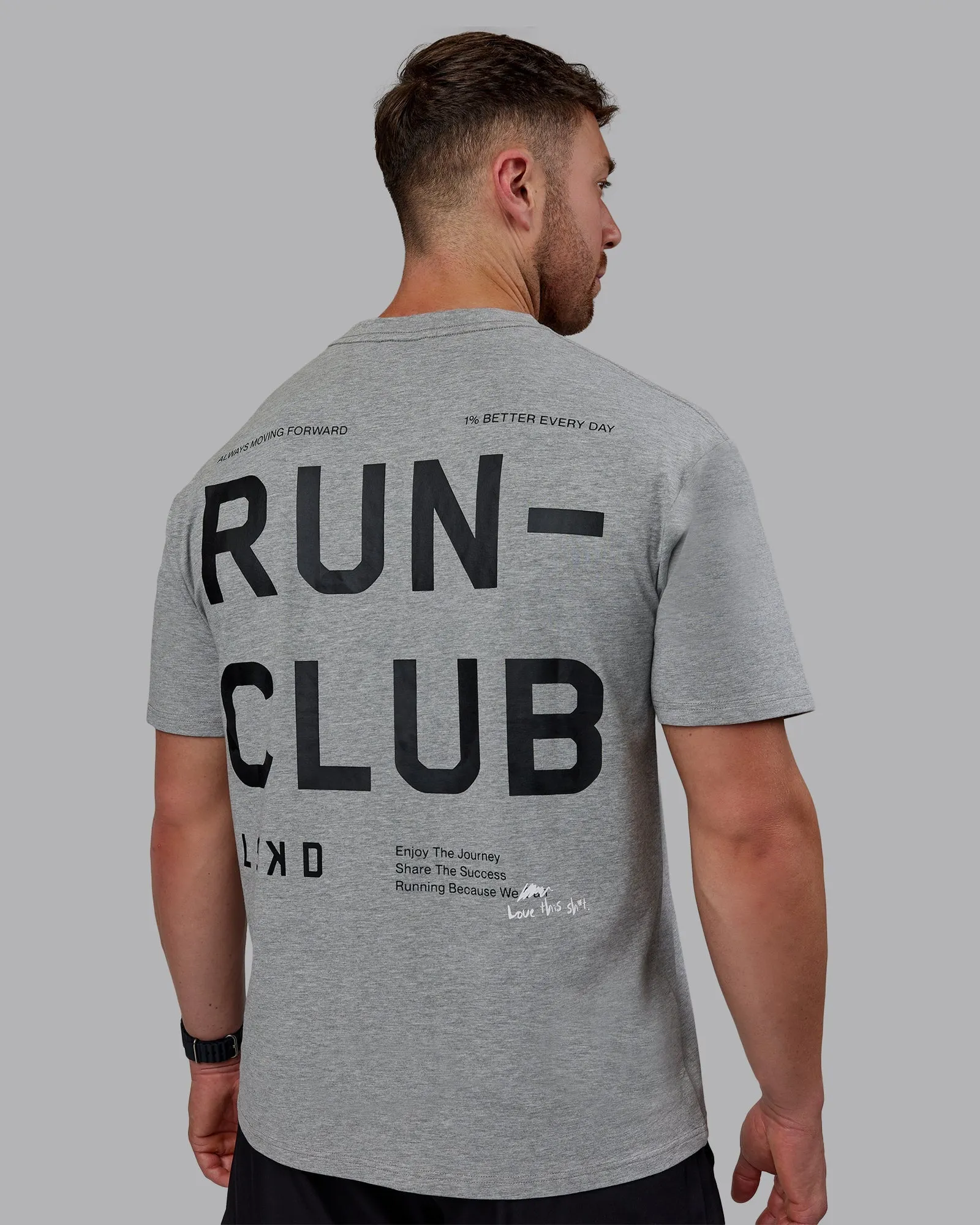 Unisex Love The Run FLXCotton Tee Oversize - Lt Grey Marl-Black