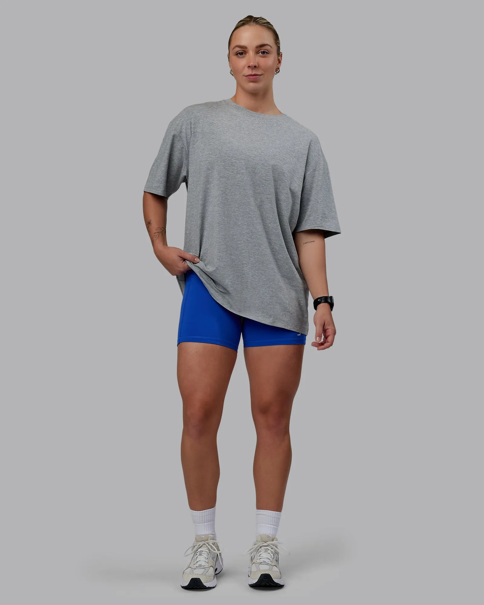 Unisex Love The Run FLXCotton Tee Oversize - Lt Grey Marl-Black