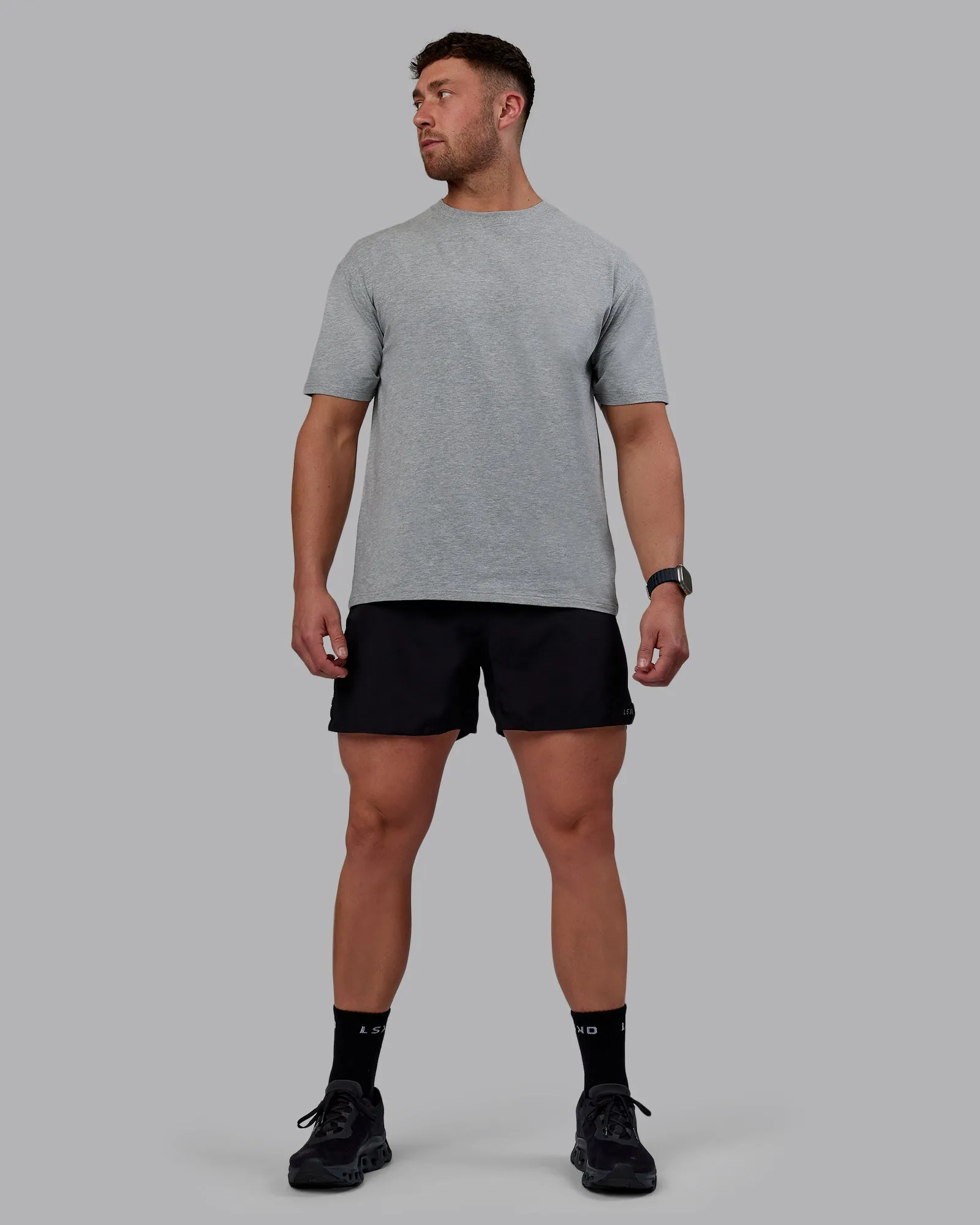 Unisex Love The Run FLXCotton Tee Oversize - Lt Grey Marl-Black