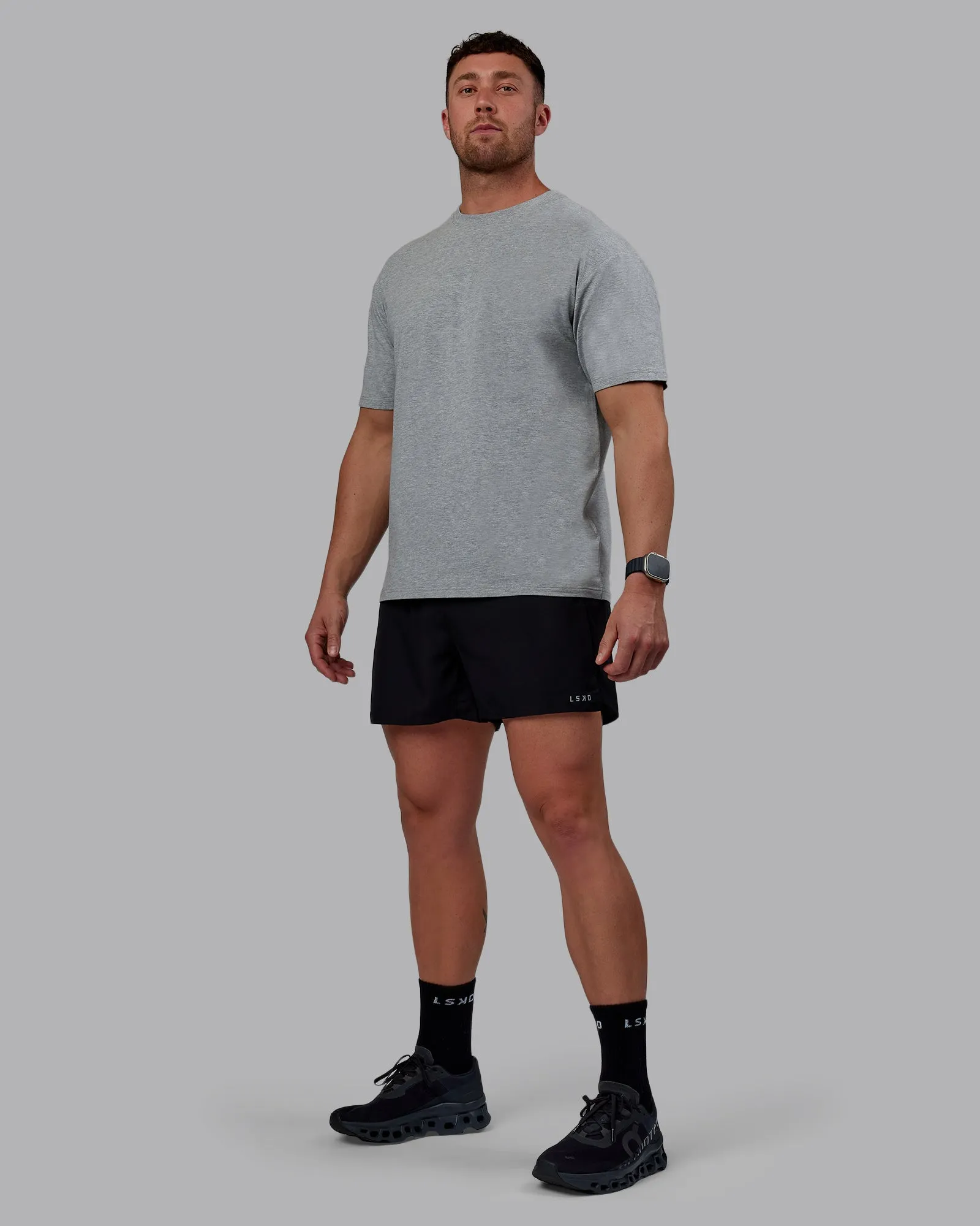 Unisex Love The Run FLXCotton Tee Oversize - Lt Grey Marl-Black