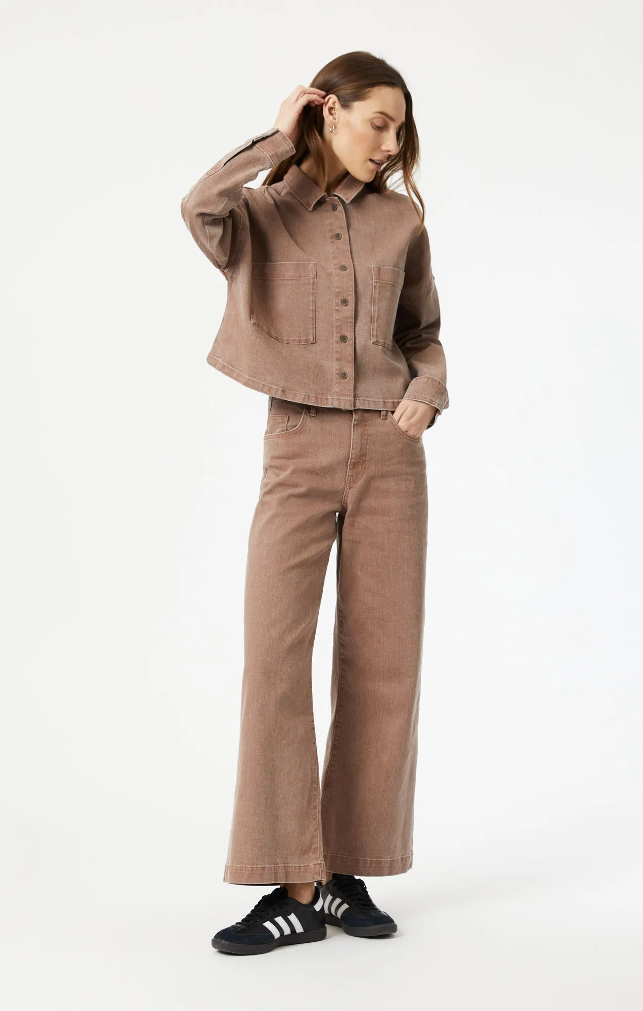 VIVI CROP LONG SLEEVE SHIRT IN ROSE NATURAL DYE