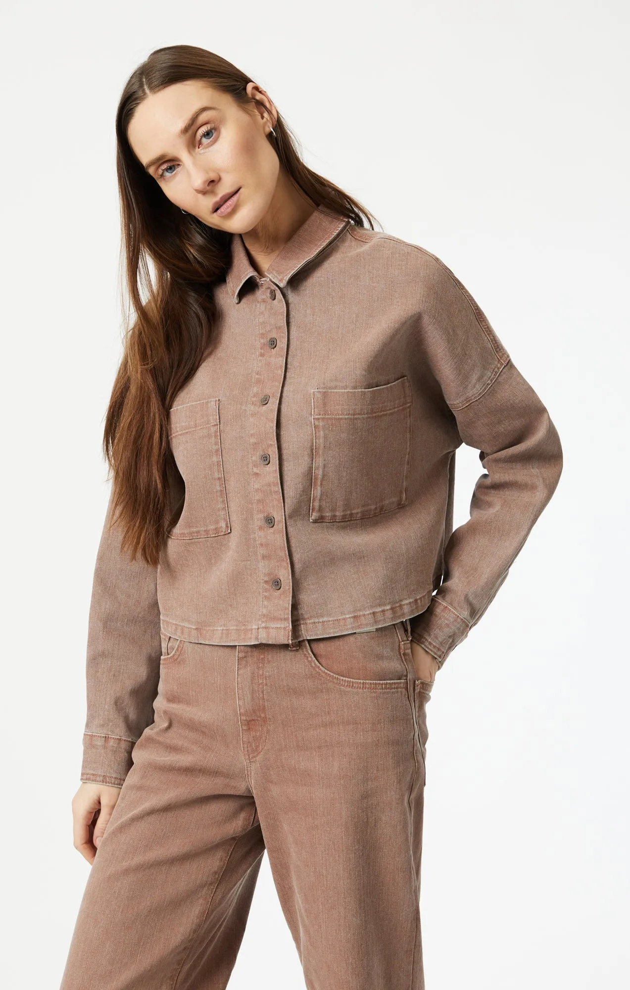 VIVI CROP LONG SLEEVE SHIRT IN ROSE NATURAL DYE