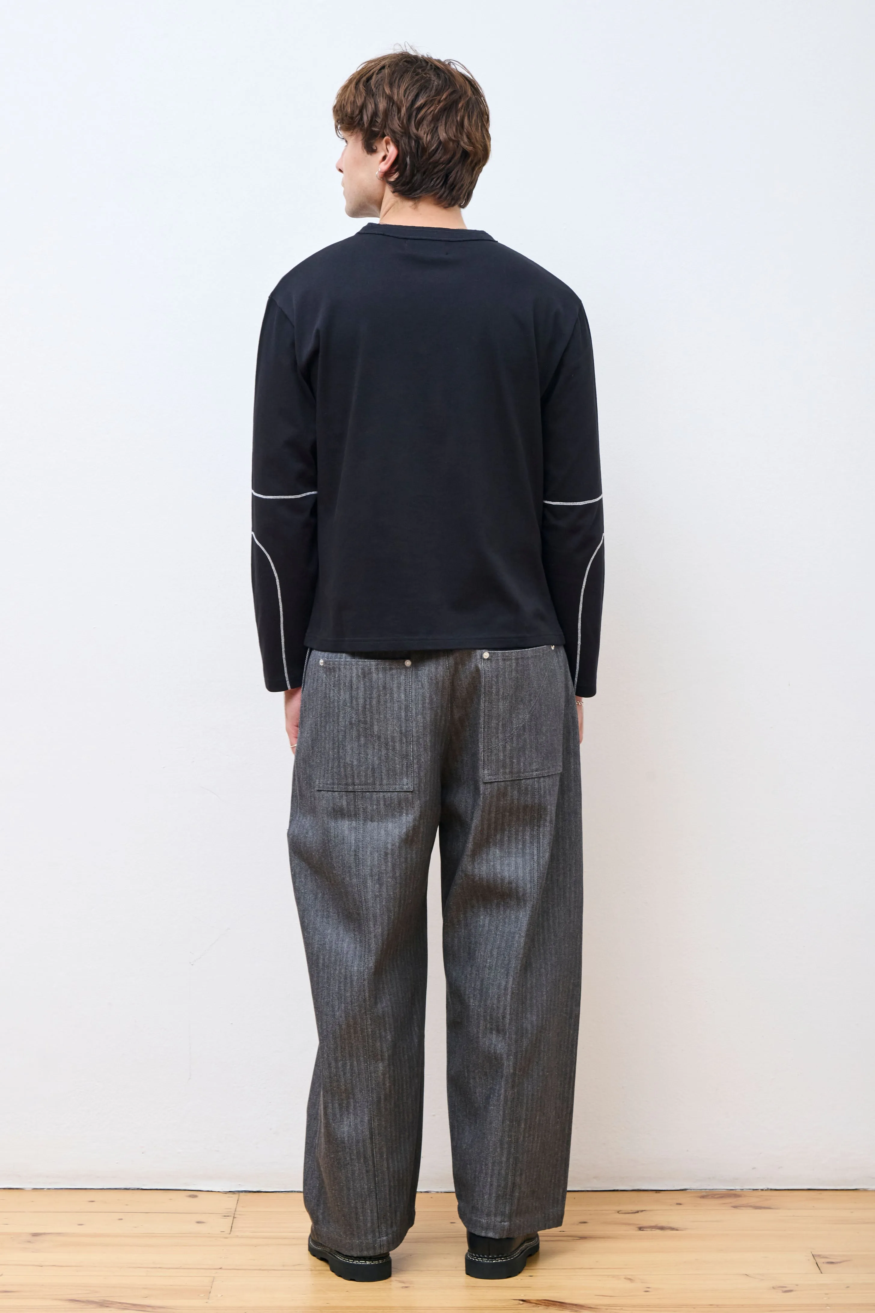 Welt Trouser Denim Dark Grey Herringbone