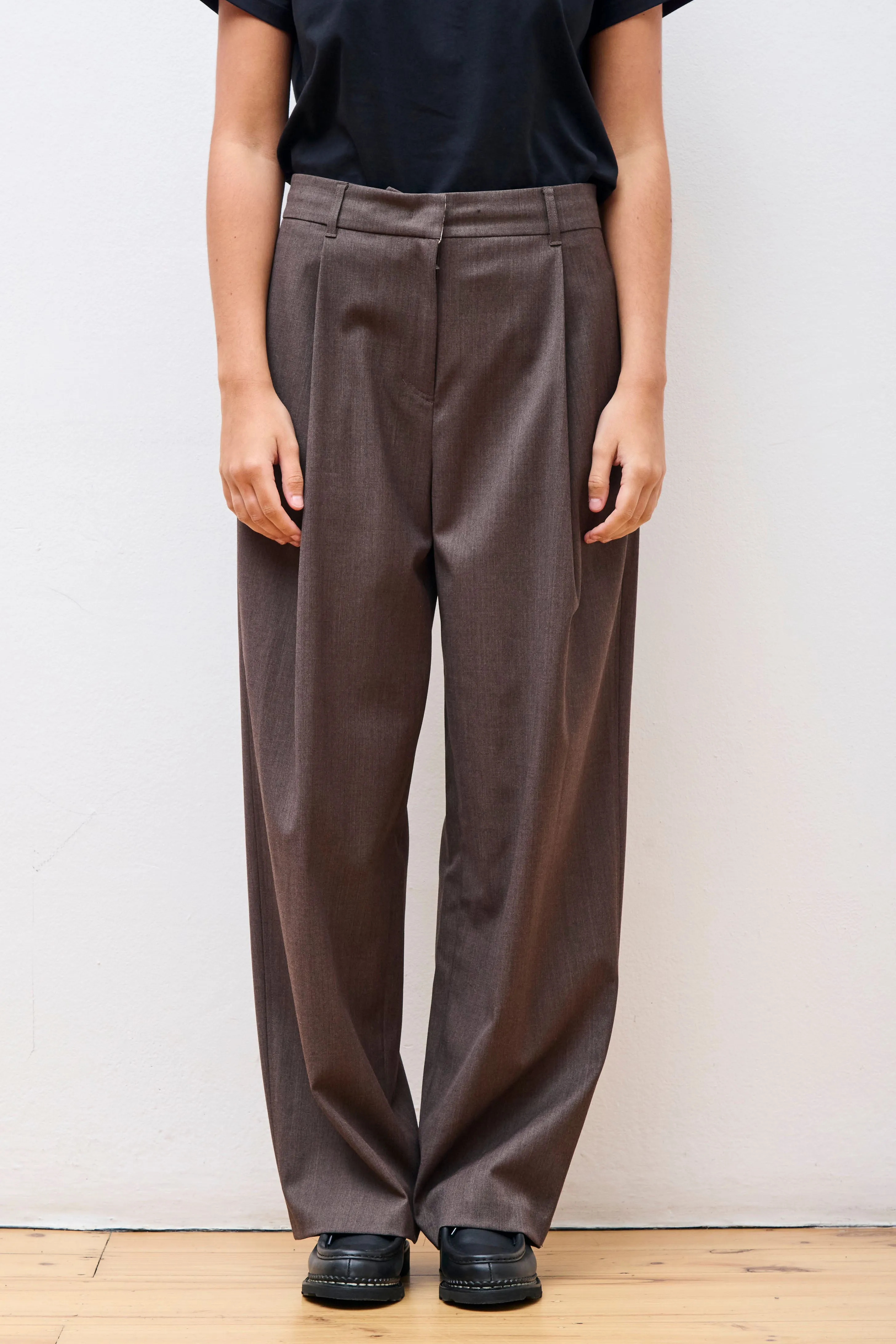 Wide Tuck Pants Brown