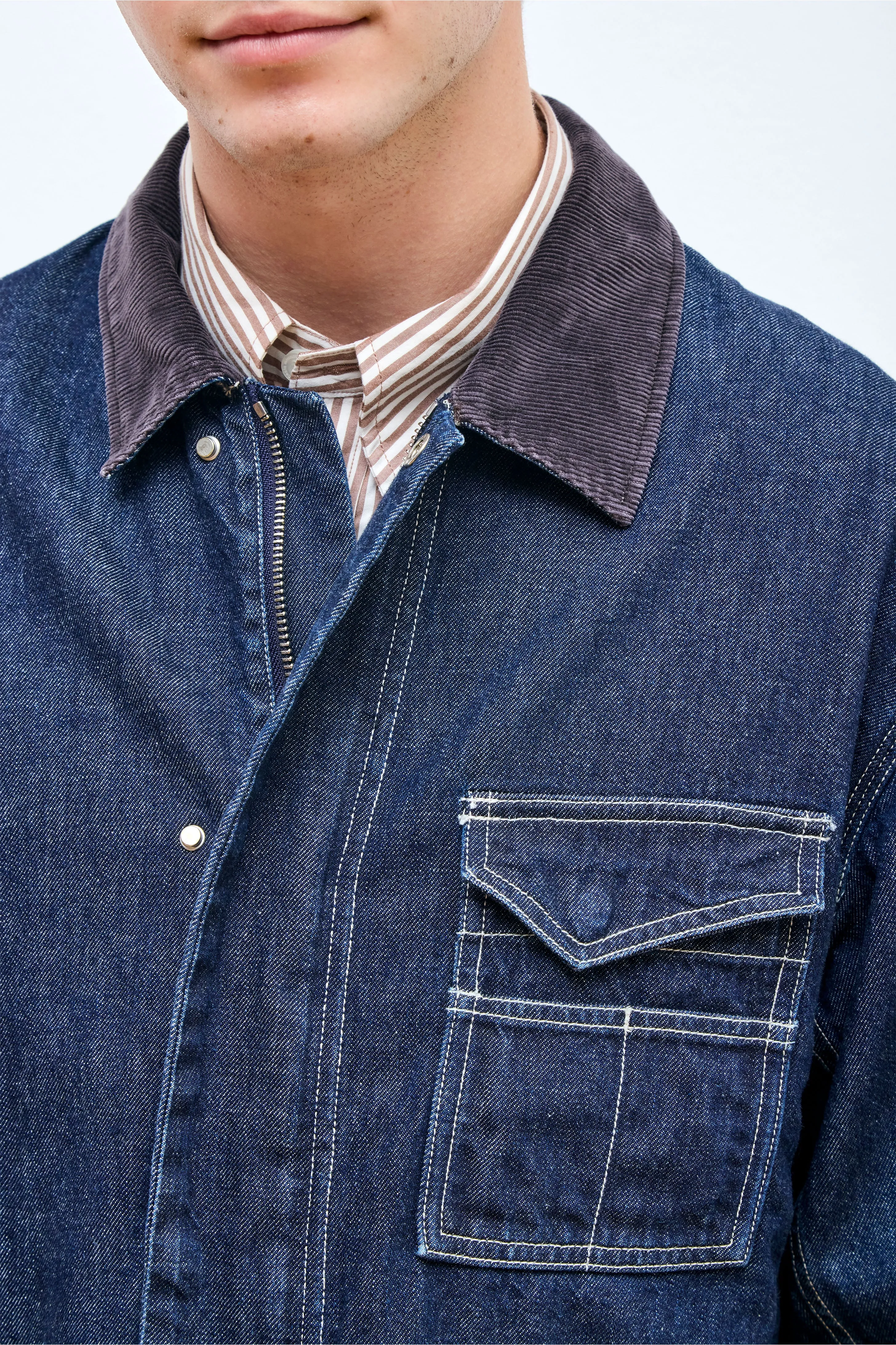 Worker Jacket Raw Denim Indigo/Brown